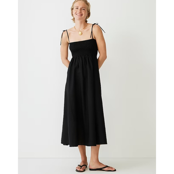 J. Crew Dresses & Skirts - NWT J. Crew Smocked Linen Bandeau Beach Dress M Black Travel Resort Cruise BQ990